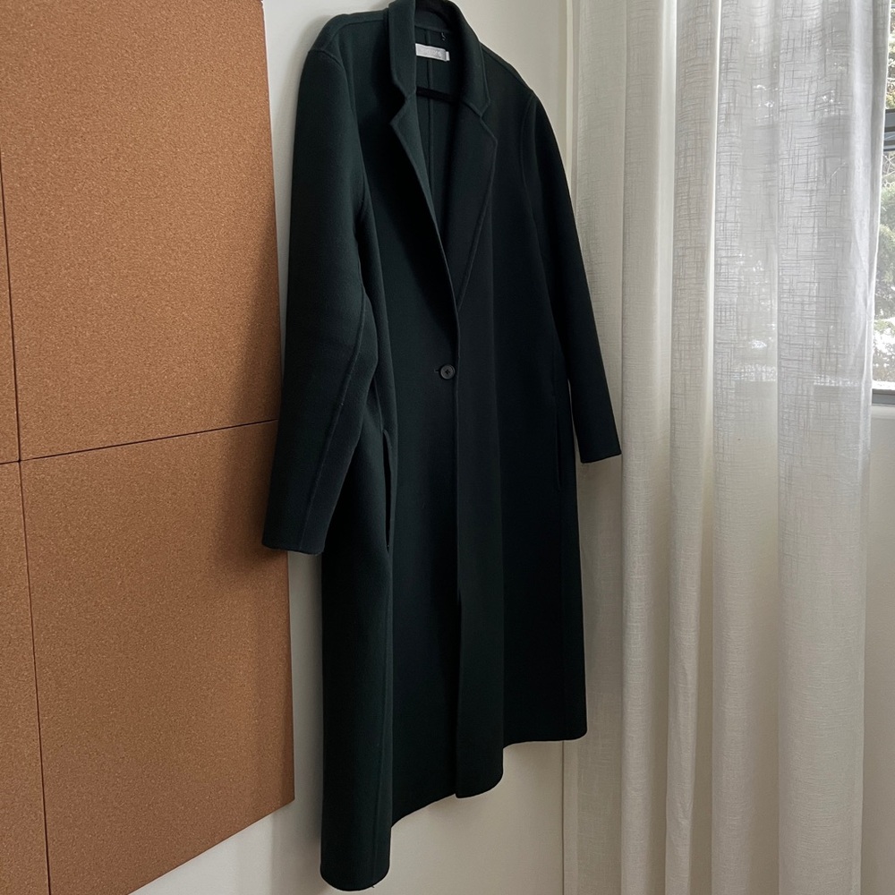 Dark Green Single Button Wool Coat